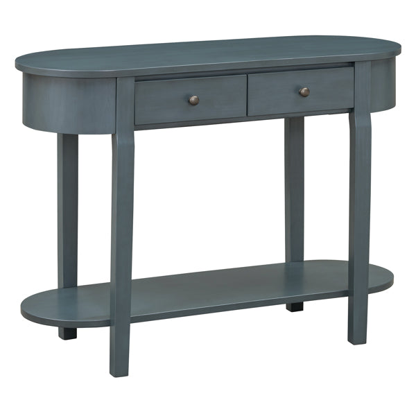 Elegant Retro Console Table – Vintage Navy Wooden Entryway Table with Drawers & Shelf