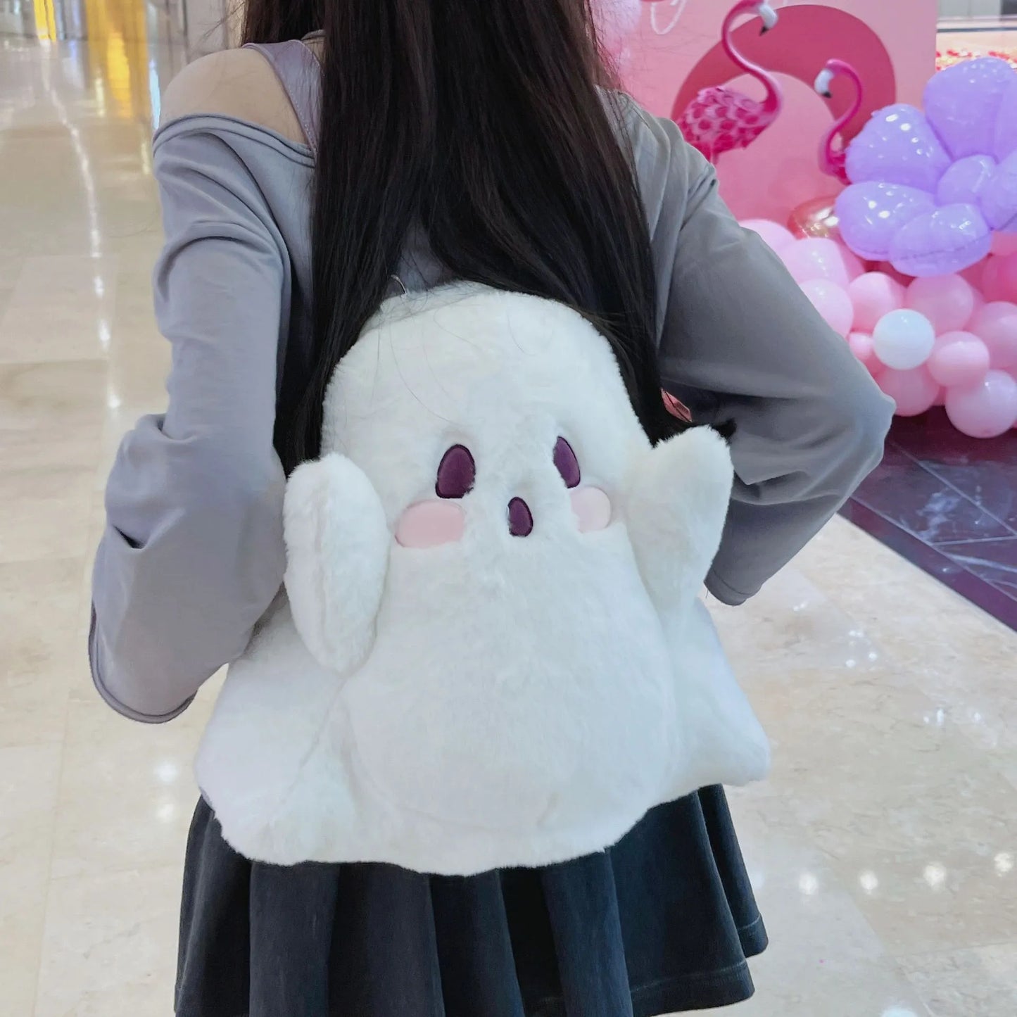 Halloween Cute Ghost Cartoon Backpack – Milky White Plush Mini Backpack