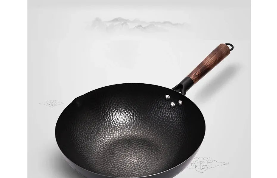 Wangyuanji 7.9″ Uncoated Cast Iron Pizza & Pancake Pan – Handmade Skillet with Wooden Handle