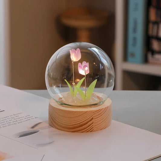 Handmade Artificial Tulip Night‑Light Lamp – LED DIY Bedside & Table Decor