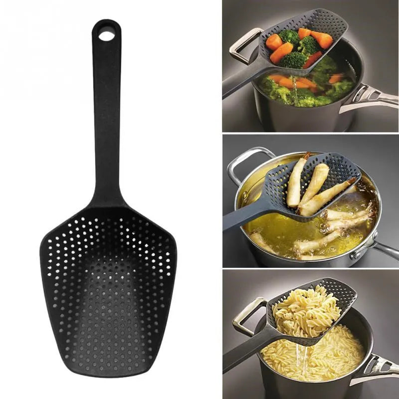Nylon Strainer Scoop Colander – Large Heat-Resistant Kitchen Spoon for Draining & Serving
