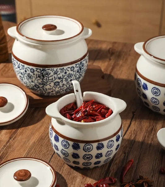 Elegant Ceramic Lard & Seasoning Jar with Lid – Floral Design, 700ml & 1400ml