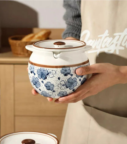 Elegant Ceramic Lard & Seasoning Jar with Lid – Floral Design, 700ml & 1400ml