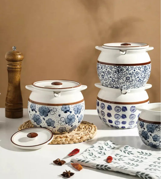 Elegant Ceramic Lard & Seasoning Jar with Lid – Floral Design, 700ml & 1400ml