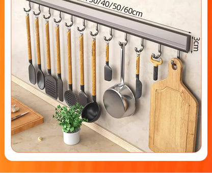 Aerospace Aluminum Punch‑Free Kitchen Hook Rack – 4/6/8/10 Hooks