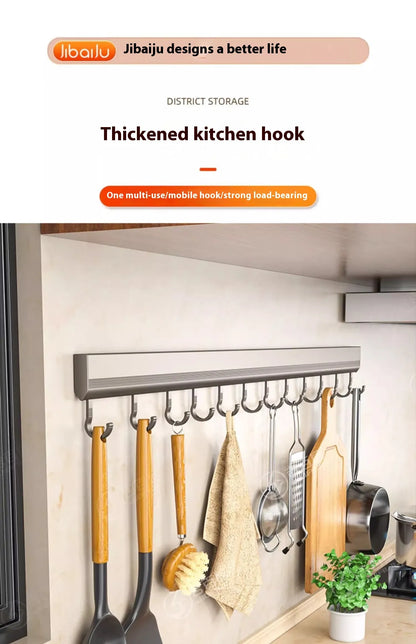 Aerospace Aluminum Punch‑Free Kitchen Hook Rack – 4/6/8/10 Hooks