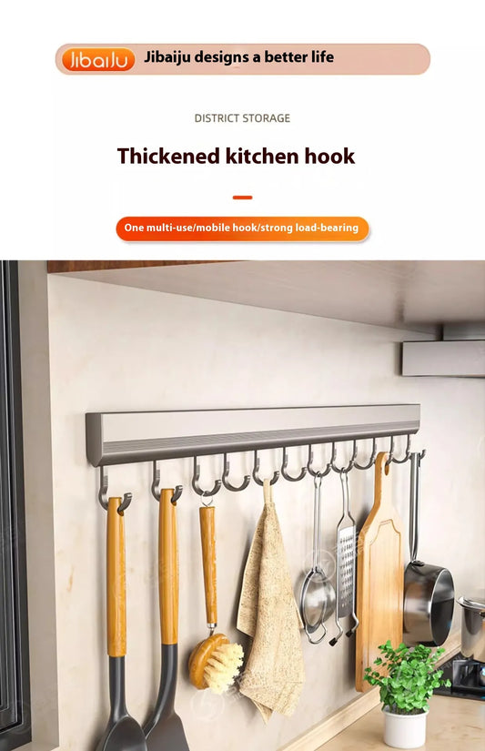 Aerospace Aluminum Punch‑Free Kitchen Hook Rack – 4/6/8/10 Hooks