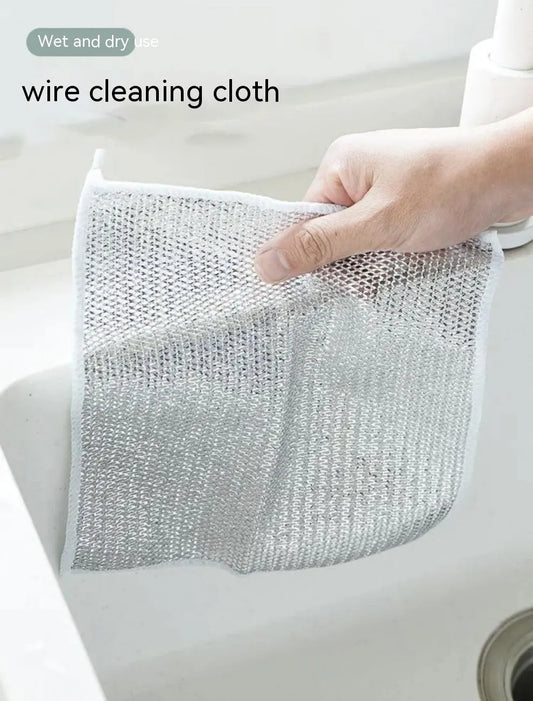 Steel Wire Ball Cleaning Cloth – Dual-Texture Kitchen Scrubber for Tough Grease & Dishes