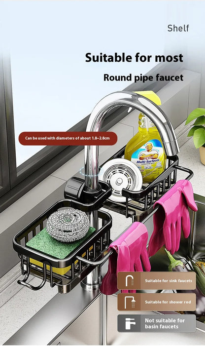 Multifunctional Aluminum Sink Faucet Storage Rack – Drain Basket & Organizer for Kitchen & Bathroom