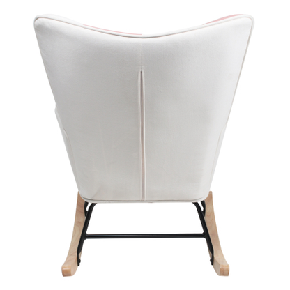 Accent Rocking Chair – Mid-Century Fabric Rocker with Patchwork Linen & Wood Legs