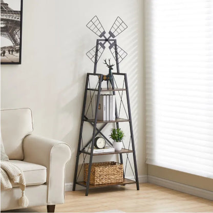 Windmill™ 4Tier Bookshelf – Modern Industrial Metal & Wood Shelving Unit