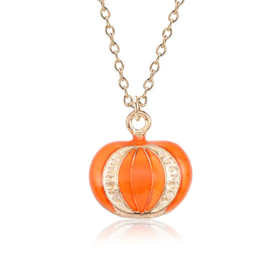 Halloween Oil‑Drop Pumpkin Cat Necklace – Adjustable Clavicle Pendant for Women