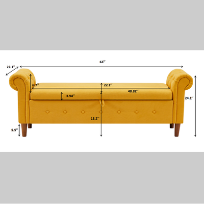 Yellow Multifunctional Storage Sofa Stool – Rectangular Linen Ottoman with Hidden Compartment