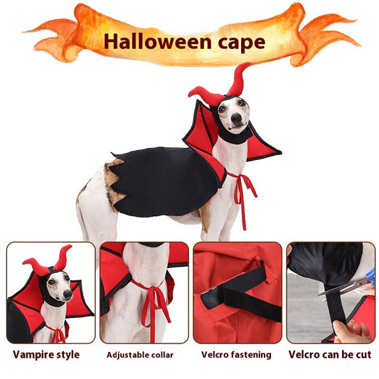 Halloween Vampire Cloak & Hat Costume for Pets – Black Polyester Cape for Cats & Dogs