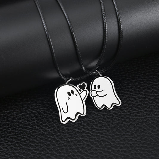 Halloween Cute Love Ghost Necklace Set – Matching Pendant Necklaces for Couples