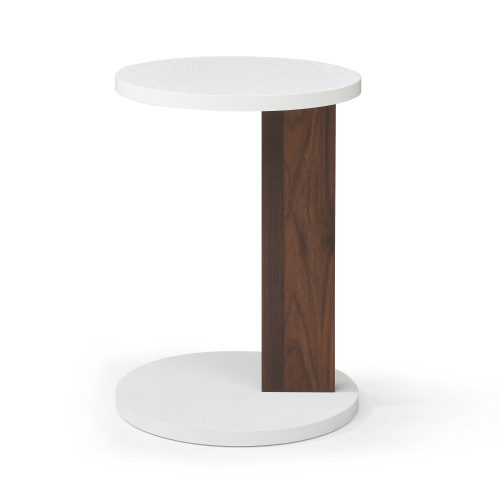 C-Shaped End Table – Small Sofa Side Table with Wood Frame for Living Room, Bedroom, or Bedside, White & Walnut