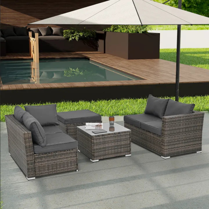 4-Piece PE Rattan Patio Set with Tempered Glass Table