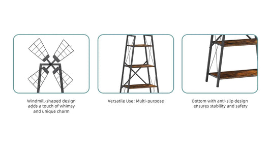 Windmill™ 4Tier Bookshelf – Modern Industrial Metal & Wood Shelving Unit