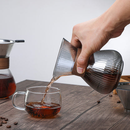 Striped Glass Coffee Pot with Wooden Ring