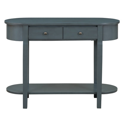 Elegant Retro Console Table – Vintage Navy Wooden Entryway Table with Drawers & Shelf