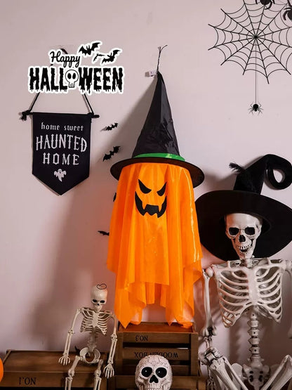 Glowing Ghost Halloween Hanging Decorations with Wizard Hats – Battery Operated Party Ornaments