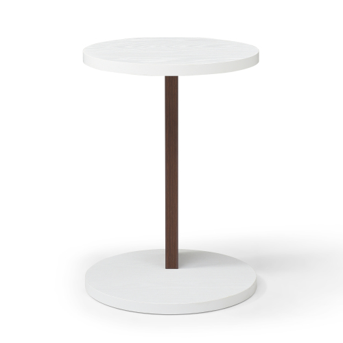 C-Shaped End Table – Small Sofa Side Table with Wood Frame for Living Room, Bedroom, or Bedside, White & Walnut