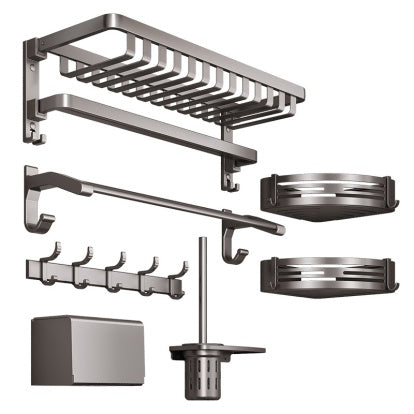 Gun-Gray Punch-Free Bathroom Towel Rack – Modern Wall-Mounted Storage Organizer