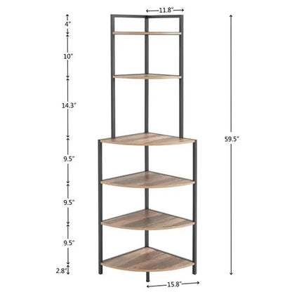 6-Tier Floor Corner Open Bookshelf – Modern Rustic Wood Shelf for Small Spaces