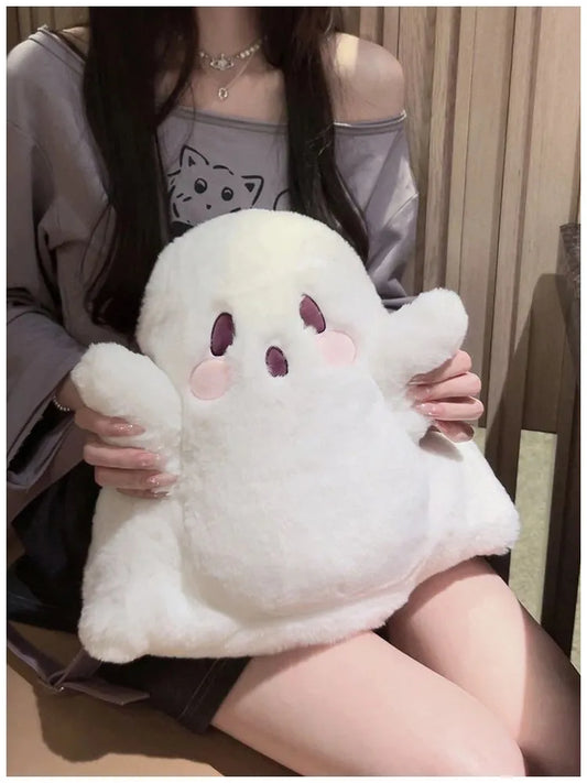 Halloween Cute Ghost Cartoon Backpack – Milky White Plush Mini Backpack