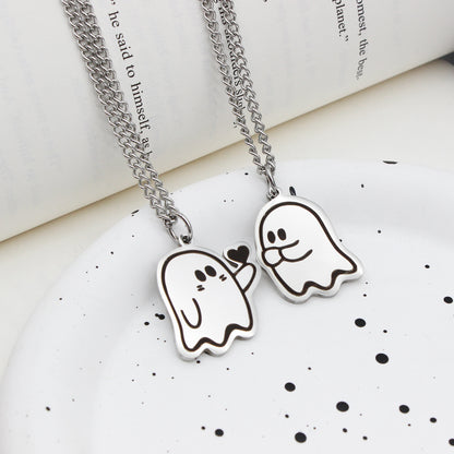 Halloween Cute Love Ghost Necklace Set – Matching Pendant Necklaces for Couples