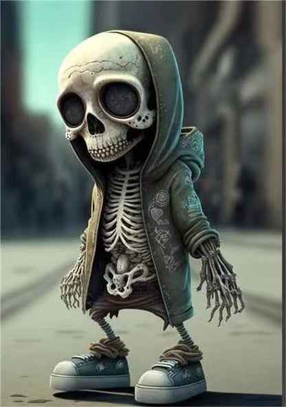 Halloween Skeleton Figurine – Resin Skull Doll Ornament for Spooky Home Decor