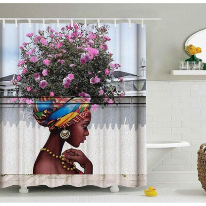 Graffiti Art African Girl Shower Curtain – Bold Hip‑Hop Portrait with Urban Skyline