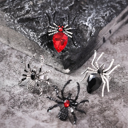Halloween Spider Ring with Rhinestone – Adjustable Open Band for Women
