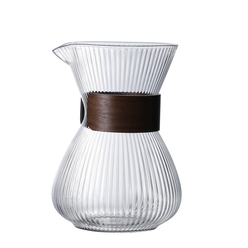 Striped Glass Coffee Pot with Wooden Ring