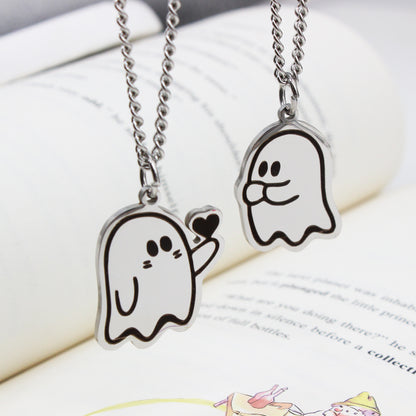Halloween Cute Love Ghost Necklace Set – Matching Pendant Necklaces for Couples