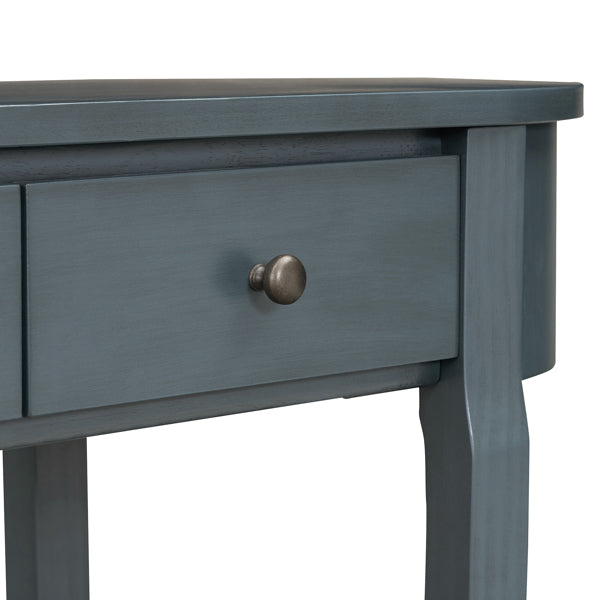 Elegant Retro Console Table – Vintage Navy Wooden Entryway Table with Drawers & Shelf