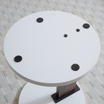 C-Shaped End Table – Small Sofa Side Table with Wood Frame for Living Room, Bedroom, or Bedside, White & Walnut