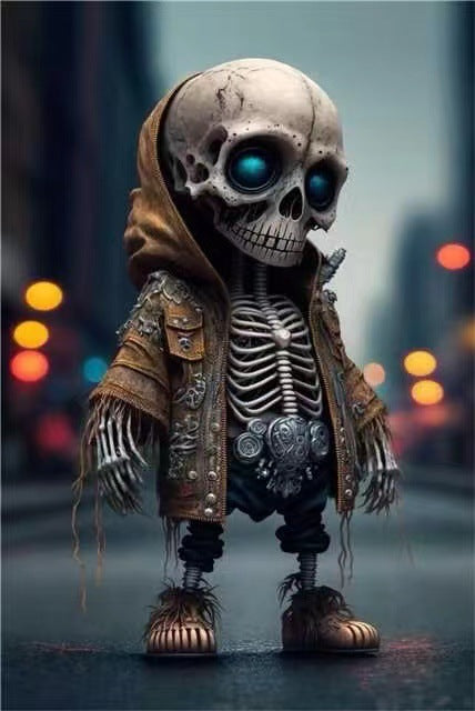 Halloween Skeleton Figurine – Resin Skull Doll Ornament for Spooky Home Decor