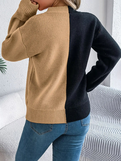 Halloween Ghost Contrast‑Color Pullover Sweater – Loose Knit Top for Women