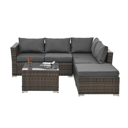 4-Piece PE Rattan Patio Set with Tempered Glass Table