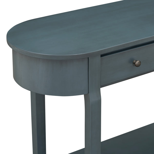 Elegant Retro Console Table – Vintage Navy Wooden Entryway Table with Drawers & Shelf