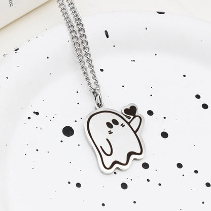 Halloween Cute Love Ghost Necklace Set – Matching Pendant Necklaces for Couples