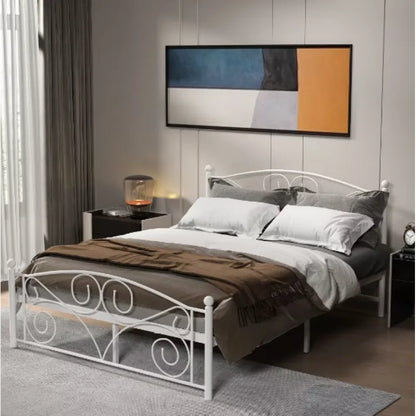 FULL Metal Bed Frame with Flower Design – Noise-Free, Durable Steel Platform (No Box Spring Needed)