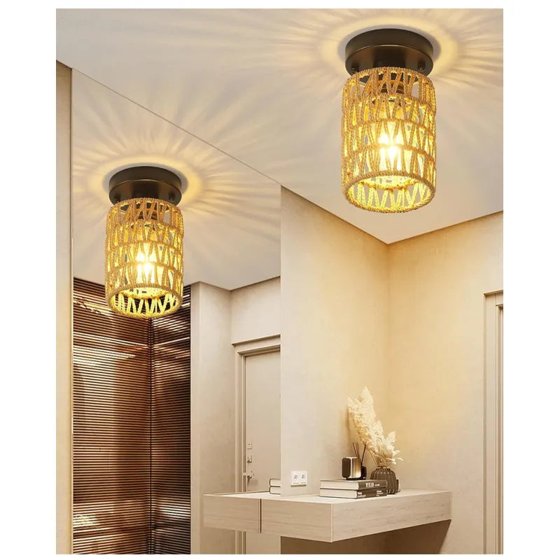 Chinese-Style Hemp Rope Woven Pendant Light – Tea Room | Bar | Inn