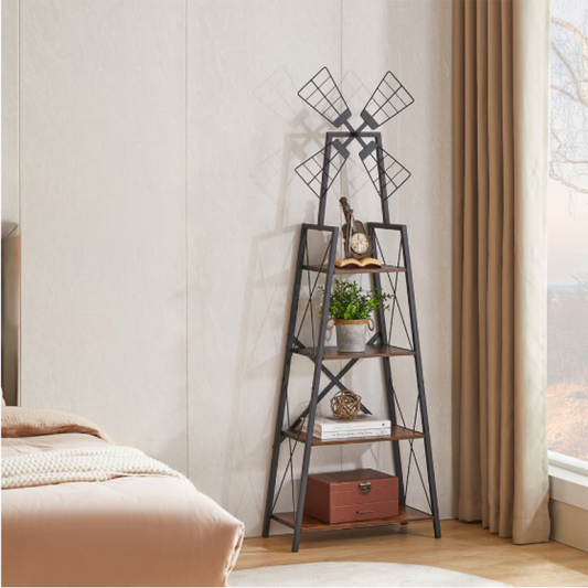 Windmill™ 4Tier Bookshelf – Modern Industrial Metal & Wood Shelving Unit