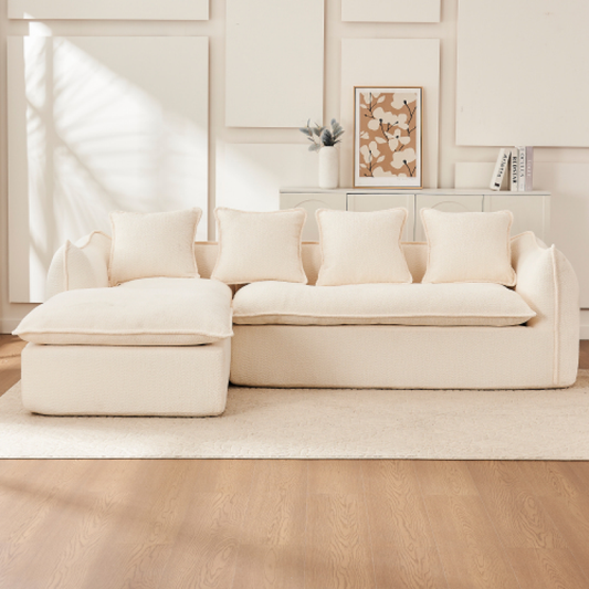VIDEO Provided Deep Seat L-Shape Sofa 3 Seater with Chaise – Oversized Sleeper Sectional for Living Room, Apartment, Office – Left Hand Facing (Beige/Grey)