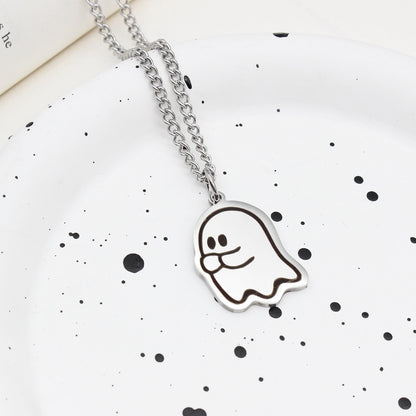 Halloween Cute Love Ghost Necklace Set – Matching Pendant Necklaces for Couples