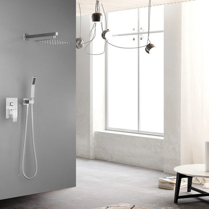 Luxury Rain & Hand‑Held Shower Combo – Brushed Nickel Wall‑Mounted Set