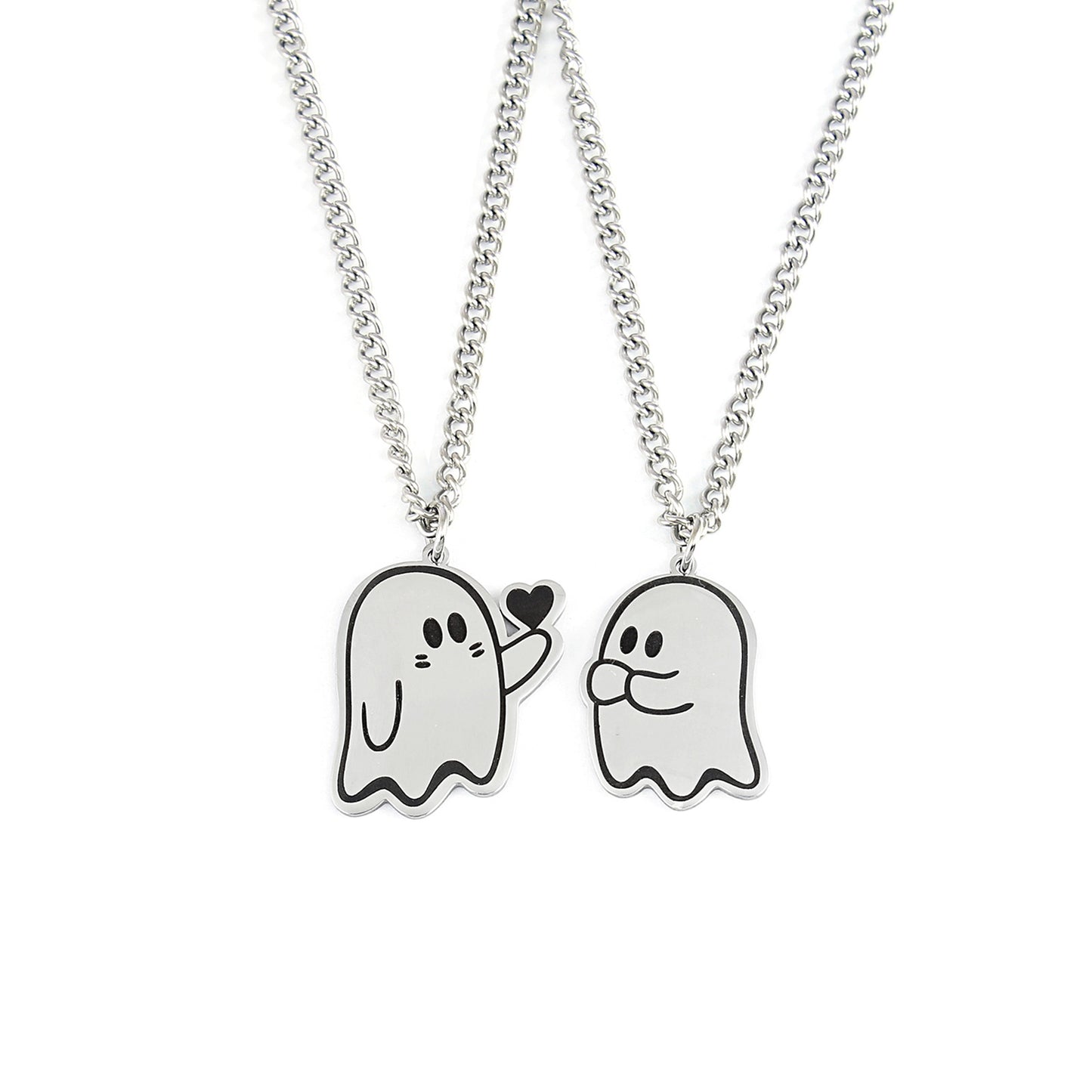 Halloween Cute Love Ghost Necklace Set – Matching Pendant Necklaces for Couples