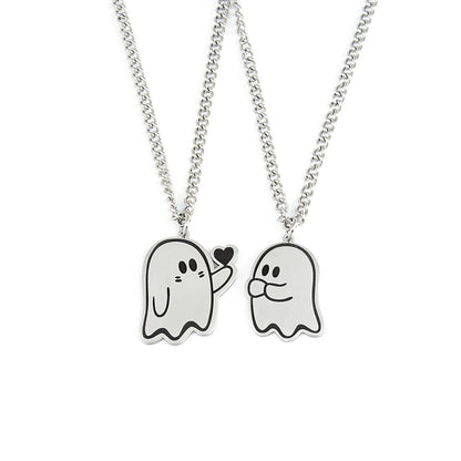 Halloween Cute Love Ghost Necklace Set – Matching Pendant Necklaces for Couples